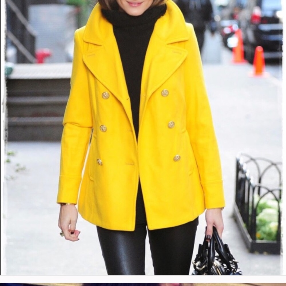 J.crew yellow pea coat; size 4